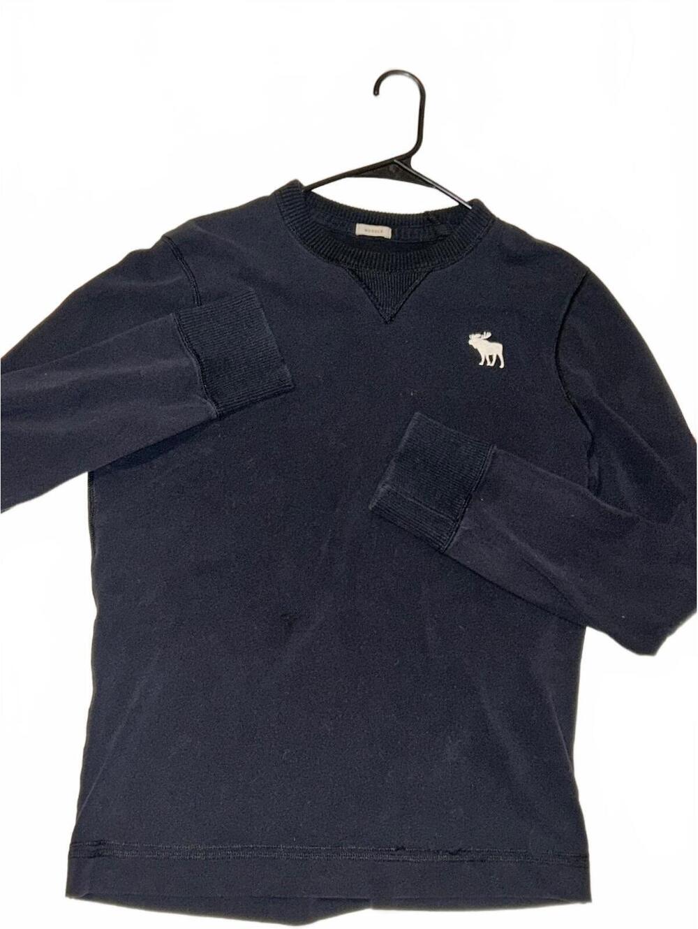 Abercrombie & Fitch Men's XXL Navy Blue Muscle Fit Sweatshirt with Moose Logo